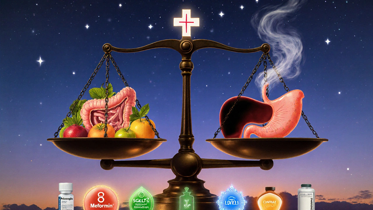 A balanced scale contrasts a healthy pancreas with an inflamed one, surrounded by alternative medications.