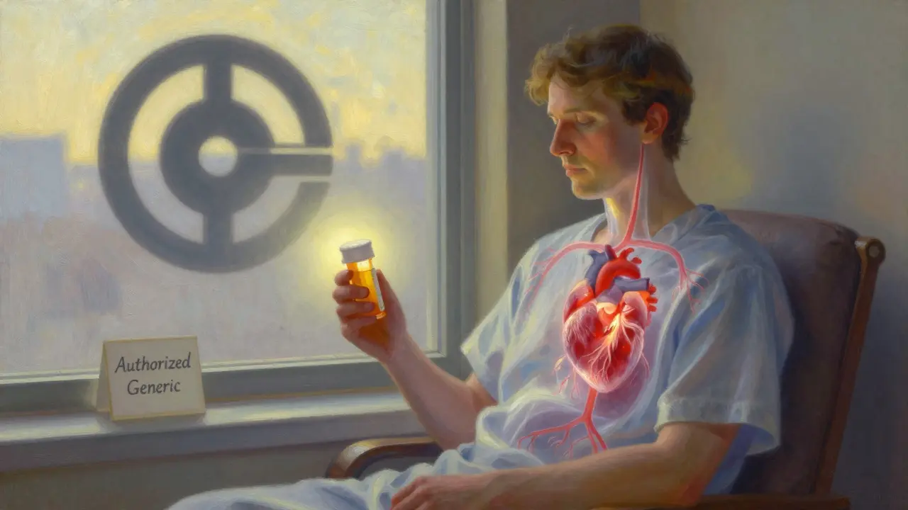 A calm patient sits by a window as a translucent illustration shows their body in perfect health, symbolizing medication consistency.