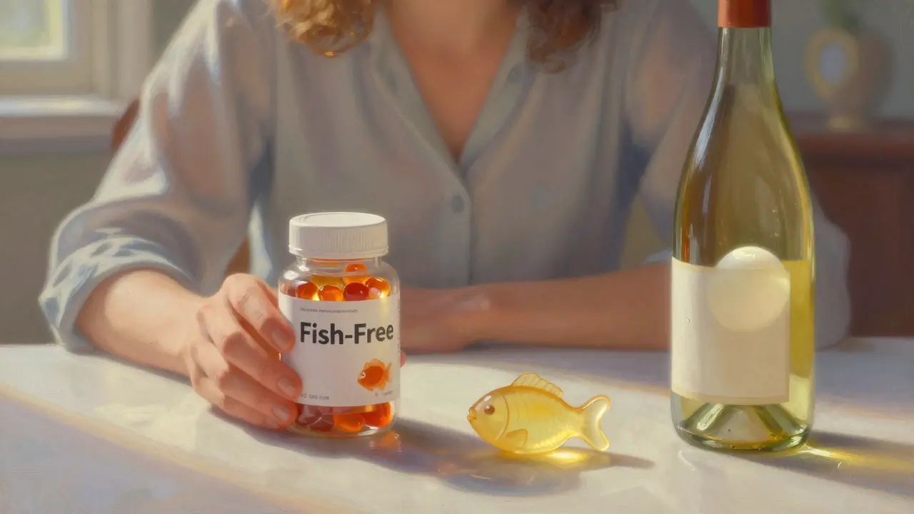 Gummy vitamins and wine with hidden allergens like fish gelatin and egg white.